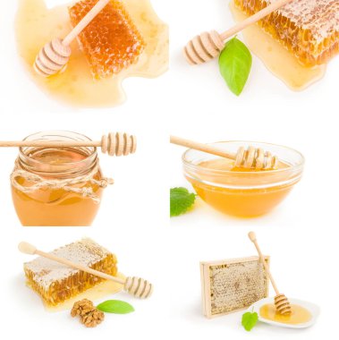 Beyaz arkaplanda izole edilmiş tatlı bal koleksiyonu