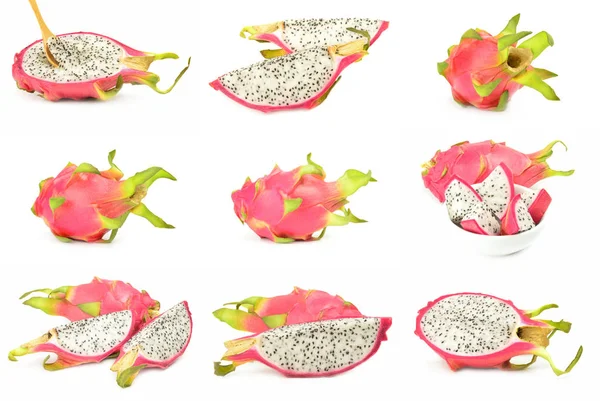 Collage de fruta de dragón aislado sobre un recorte de fondo blanco — Foto de Stock