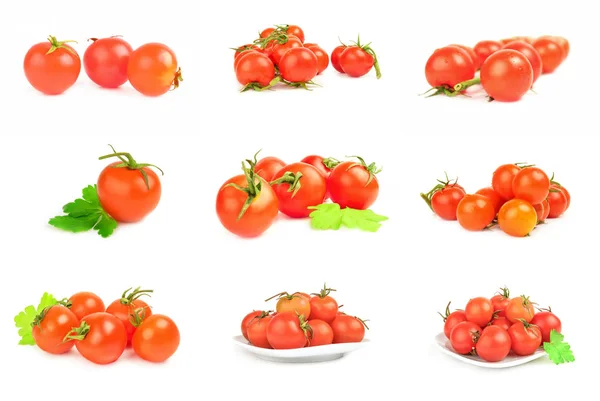 Insamling av tomater körsbär över en vit bakgrund — Stockfoto