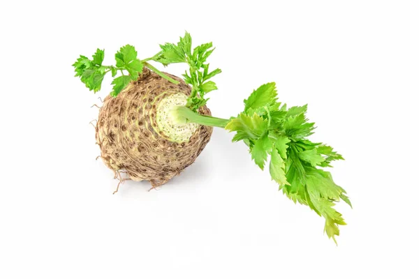 Apio fresco con hoja de raíz sobre fondo blanco —  Fotos de Stock