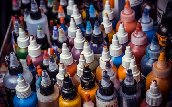 Many Professional Bottles Colored Ink Tattoos — Stock Photo, Image