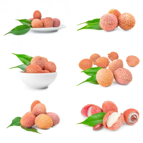 Beyaz bir arka plan üzerinde lychee topluluğu