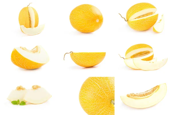 Colección de melón amarillo sobre fondo blanco aislado —  Fotos de Stock