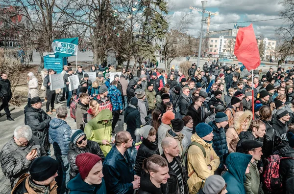 Penza, Rusya - 26 Şubat 2017: Muhalefet ralli Rusya'da