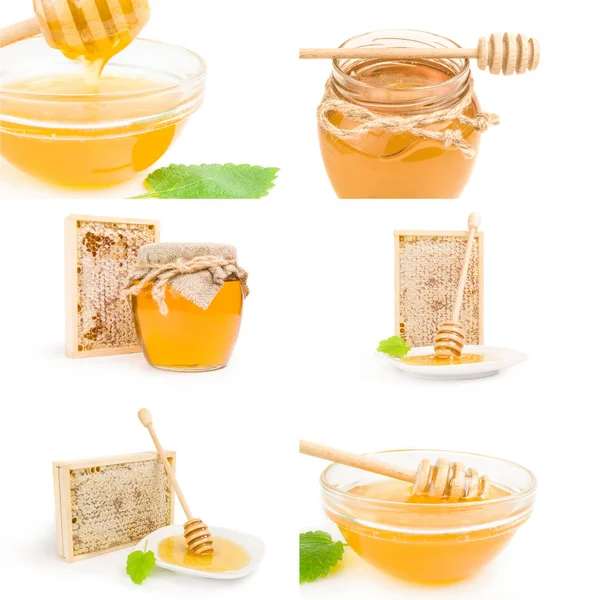 Conjunto de miel dulce aislada sobre un recorte de fondo blanco —  Fotos de Stock