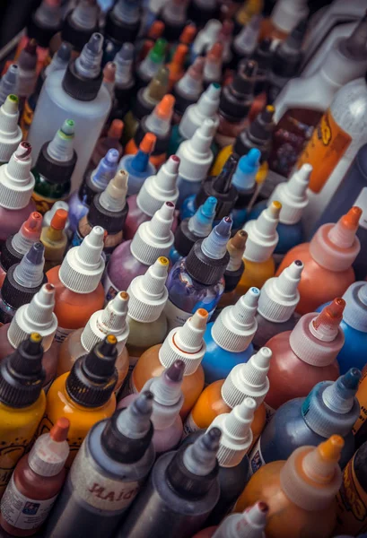 Professional Colorful Ink Bottles Create Tattoos — Stock Photo, Image