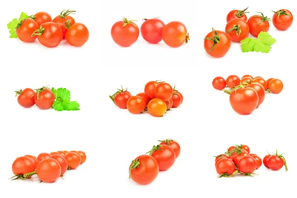 Colagem de tomates cereja isolada em branco — Fotografia de Stock