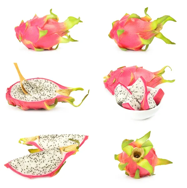 Collage av pitaya isolerad på vit — Stockfoto