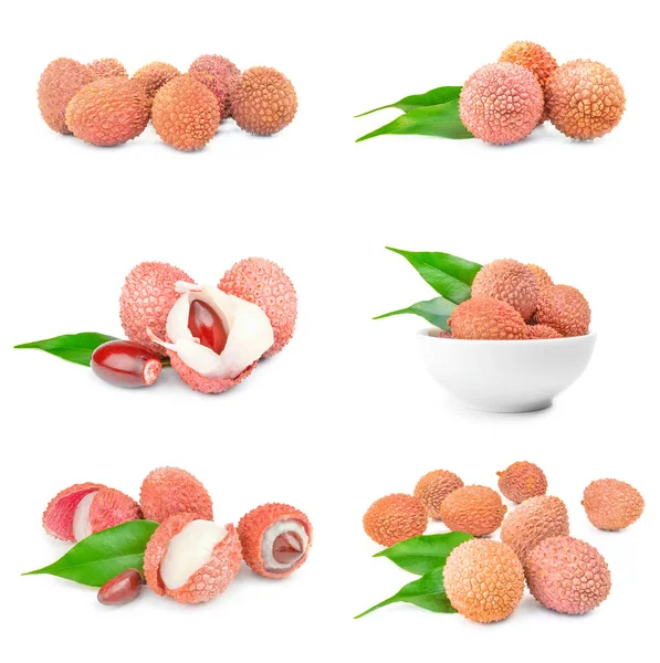 Lichi beyaz bir arka plan üzerinde kümesi