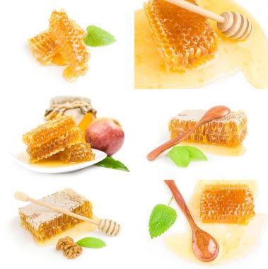 Beyaz arka planda izole edilmiş bir bal arısı kümesi