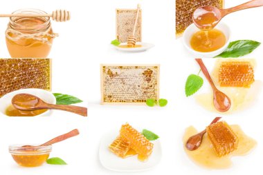 Beyaz arkaplanda izole edilmiş bir bal seti