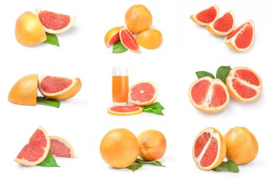 Beyaz arkaplanda bir greyfurt seti