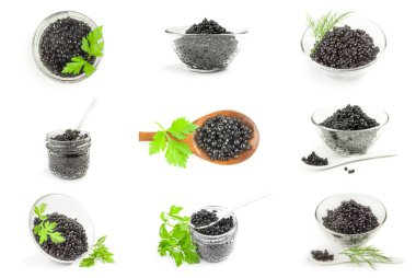 Siyah havyar kolajı beyaza yakın çekim