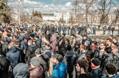 Penza, Rusya - 26 Şubat 2017: Muhalefet toplantı. Korrupsiyaya qarşı mübarizə durumunu