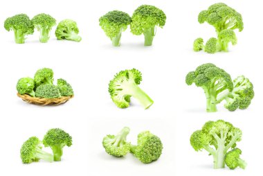 Beyaz arka plan üzerinde izole taze çiğ brokoli yakın çekim topluluğu