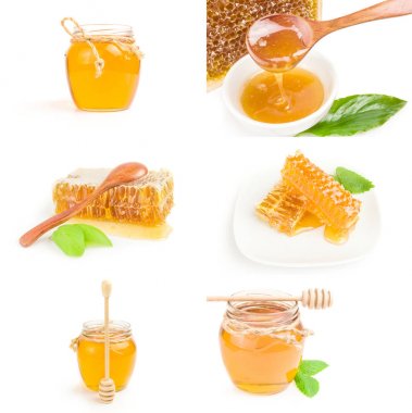Beyaz arkaplanda izole edilmiş tatlı bal kolajı