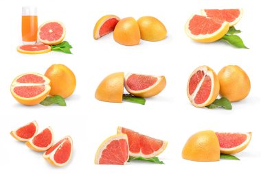 Beyaz arkaplanda izole edilmiş greyfurt seti