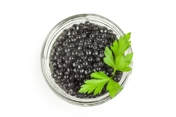 Caviar preto isolado em um fundo branco com caminho de recorte — Fotografia de Stock