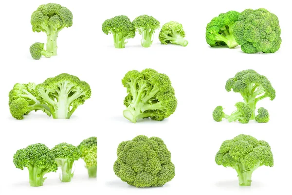 Set van broccoli kool close-up geïsoleerd op witte achtergrond — Stockfoto