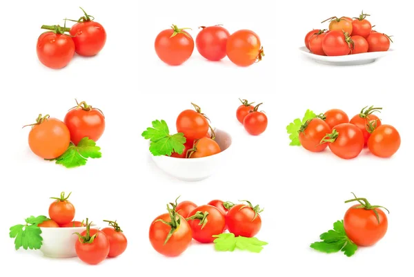 Zestaw pomidorów izolowanych na białym tle — Zdjęcie stockowe
