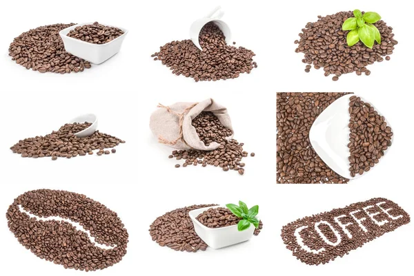 Kolaż ziaren kawy izolowanych na białym tle wycinanki — Zdjęcie stockowe