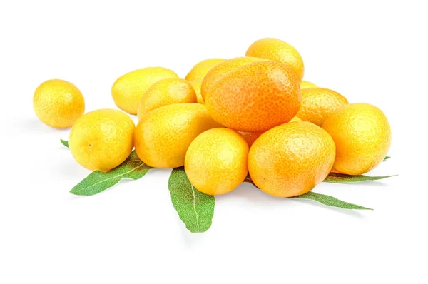 Kumquat (Kreuzkümmel) mit Blättern auf weißem Hintergrund — Stockfoto