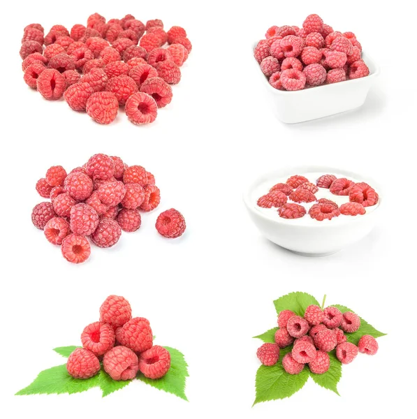 Set of juicy raspberry over a white background — Stock Photo, Image