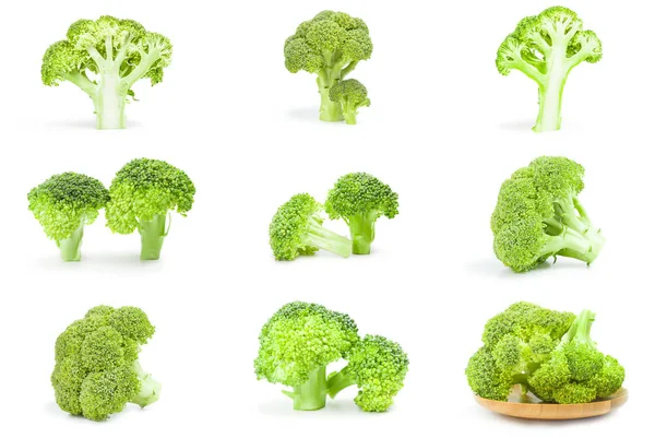 Friss fej brokkoli, egy fehér háttér kollázs — Stock Fotó