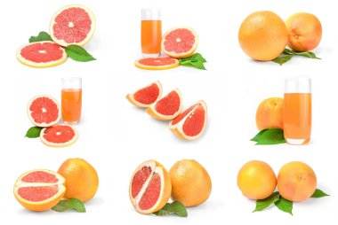 Beyaz arka plan üzerinde izole greyfurt yakın çekim dizi