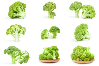 Beyaz arkaplan üzerinde brokoli floreti seti