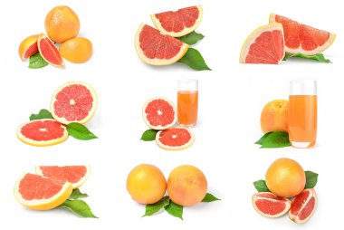 Beyaz arkaplanda izole edilmiş greyfurt seti