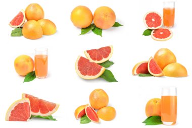 Beyaz arkaplan üzerinde izole edilmiş greyfurt seti