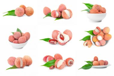 Kırpma yolu ile beyaz bir arka plan üzerinde izole lychee topluluğu