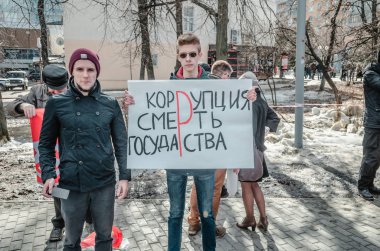 Penza, Rusya - 26 Şubat 2017: Muhalefet toplantı. Penza vatandaşları artık durgun olacak, onlar sokakta bir miting ile onların proactivity tasvir