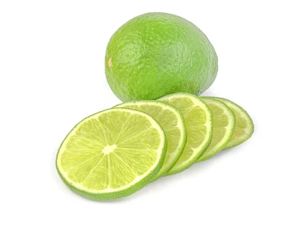 Lime skivor isolerad på vit bakgrund cutout — Stockfoto
