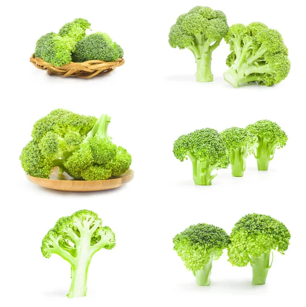 Collage van broccoli kool op een witte achtergrond cutout — Stockfoto