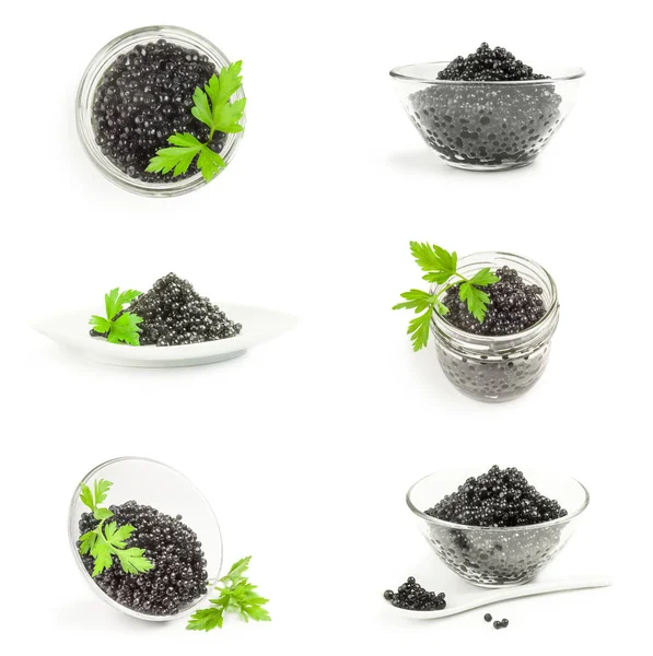 Coleção de esturjão caviar preto isolado em branco — Fotografia de Stock