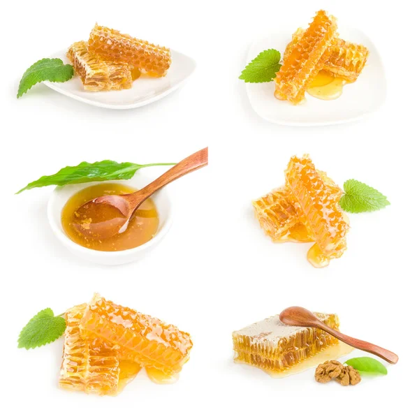 Collage de miel de abeja aislado en un recorte de fondo blanco — Foto de Stock