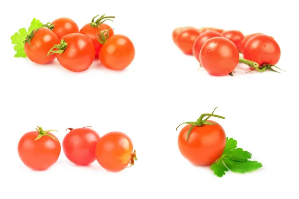 Collage de tomates cereza aislada sobre un recorte de fondo blanco —  Fotos de Stock