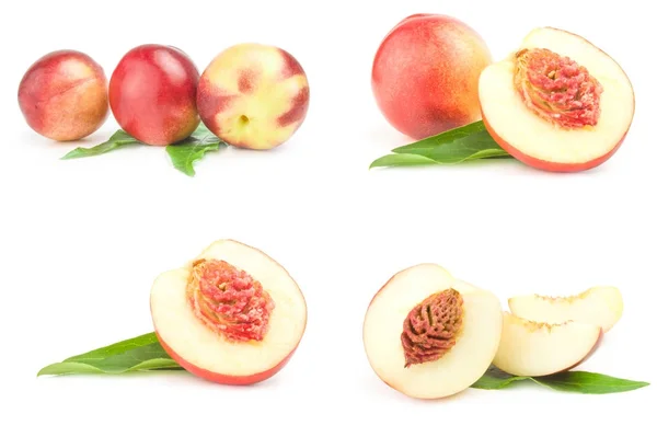 Conjunto de frutas frescas de melocotón sobre un fondo — Foto de Stock