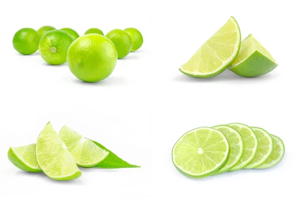 Raccolta di lime isolate su fondo bianco con percorso di ritaglio — Foto Stock