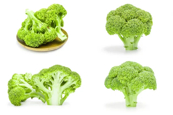Collectie van verse rauwe broccoli op een witte achtergrond knipsel — Stockfoto