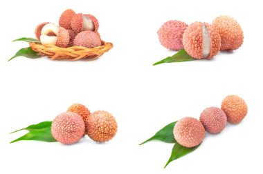 Litschi üzerinde beyaz izole kolaj