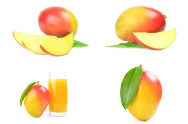 Beyaz bir arka plan üzerinde kırmızı mango kümesi
