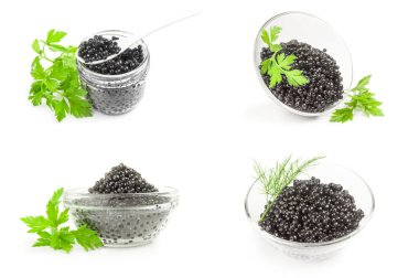 Siyah havyar kolajı beyaza yakın çekim