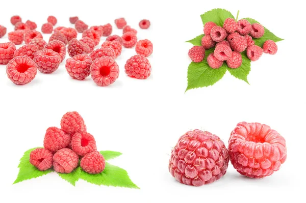 Group of raspberries with leaves isolated on white — Stock Photo, Image