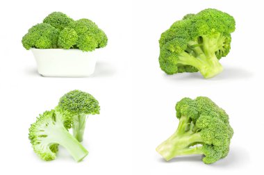 Kırpma yolu ile beyaz bir arka plan üzerinde izole brokoli floret kolaj