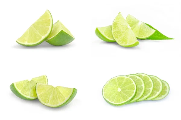 Collage of limes isolated on a white background cutout — Stock Photo, Image