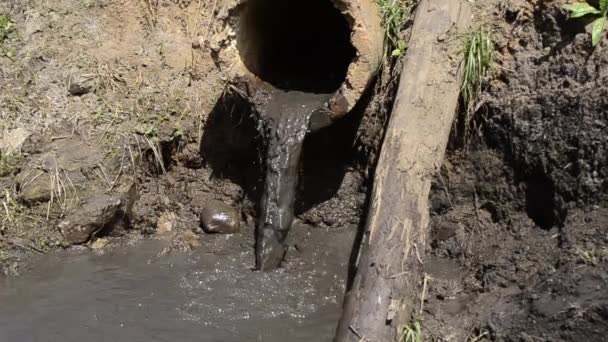 El agua sucia sale de la tubería vieja — Vídeos de Stock