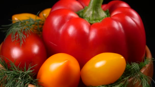 Pimientos y tomates frescos y maduros — Vídeo de stock